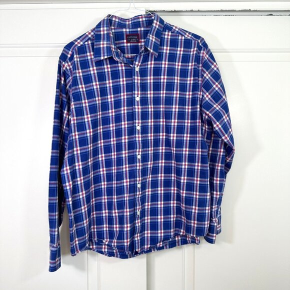 Untuckit 100% Cotton Men's Plaid Button Down Long Sleeve Shirt Blue/Red XL - Picture 1 of 7